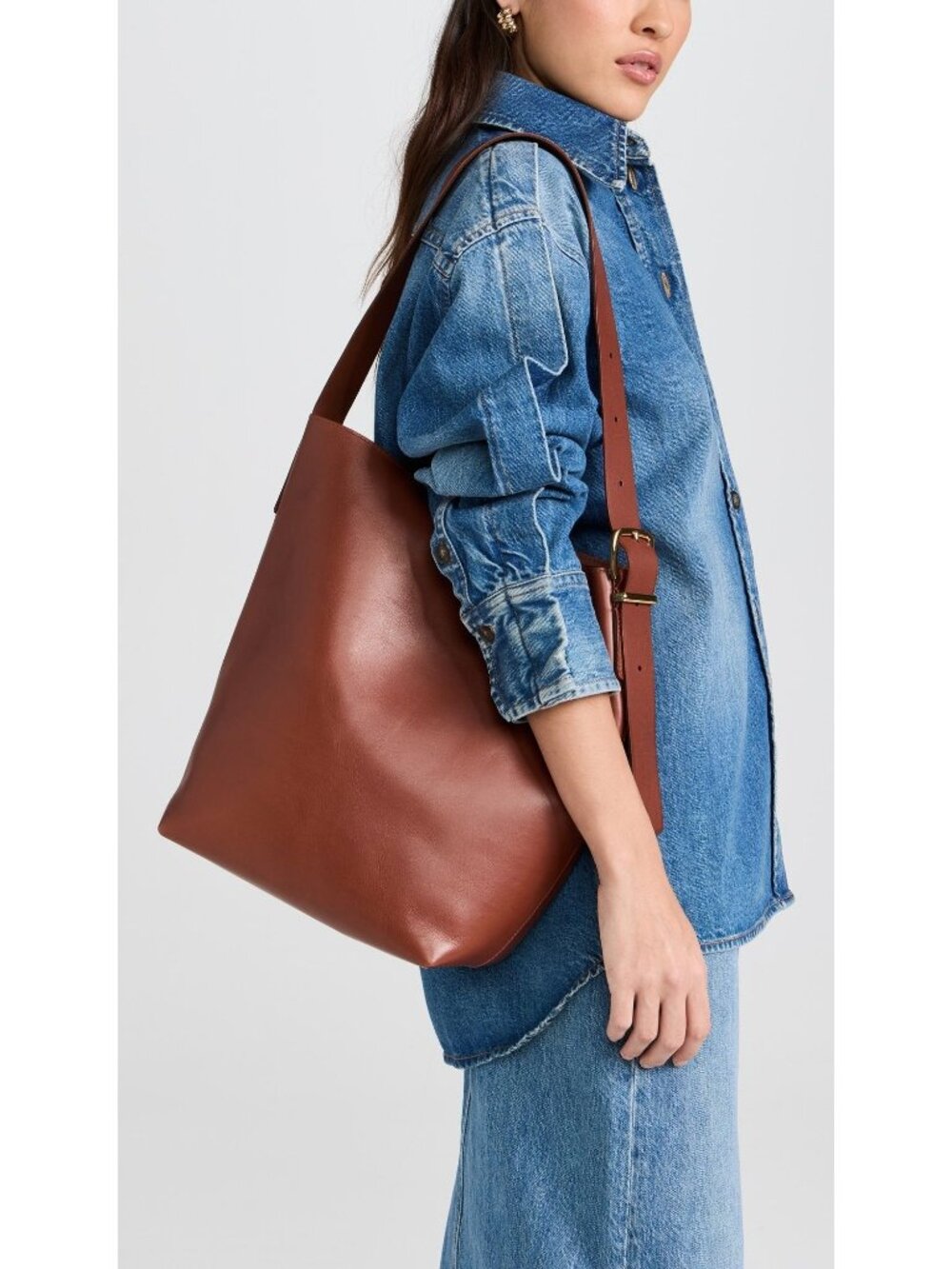 NEW Madewell The Essential Bucket Leather Tote Warm Cinnamon Brown